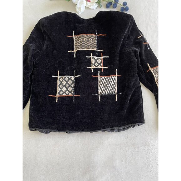 VTG Alex Kim Velvet Blend Button Jacket Abstract Embroidory Design Grandmacore - Picture 3 of 11
